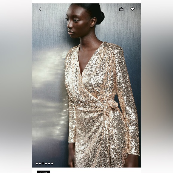 H&M Gold Sequin Wrap Dress SIZE S NWT - Picture 3 of 6
